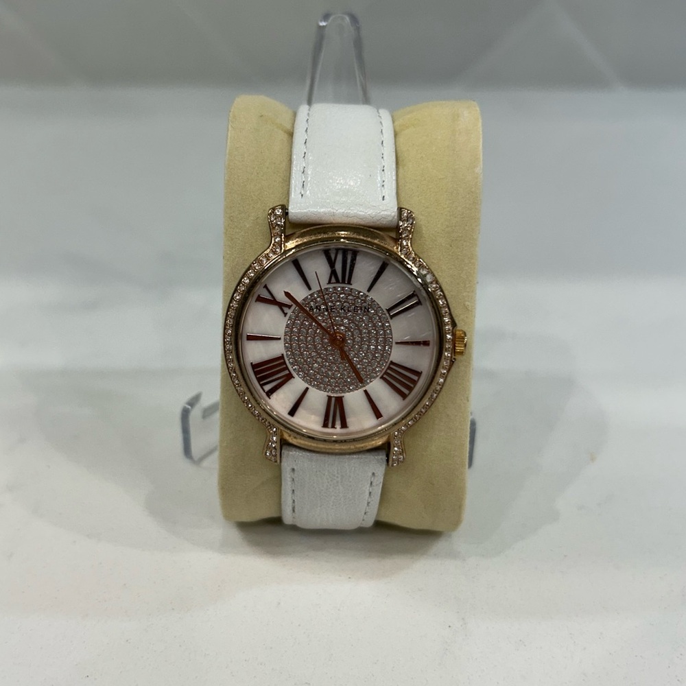 Anne Klein White and Rose Gold Women's Watch with Crystal Accents